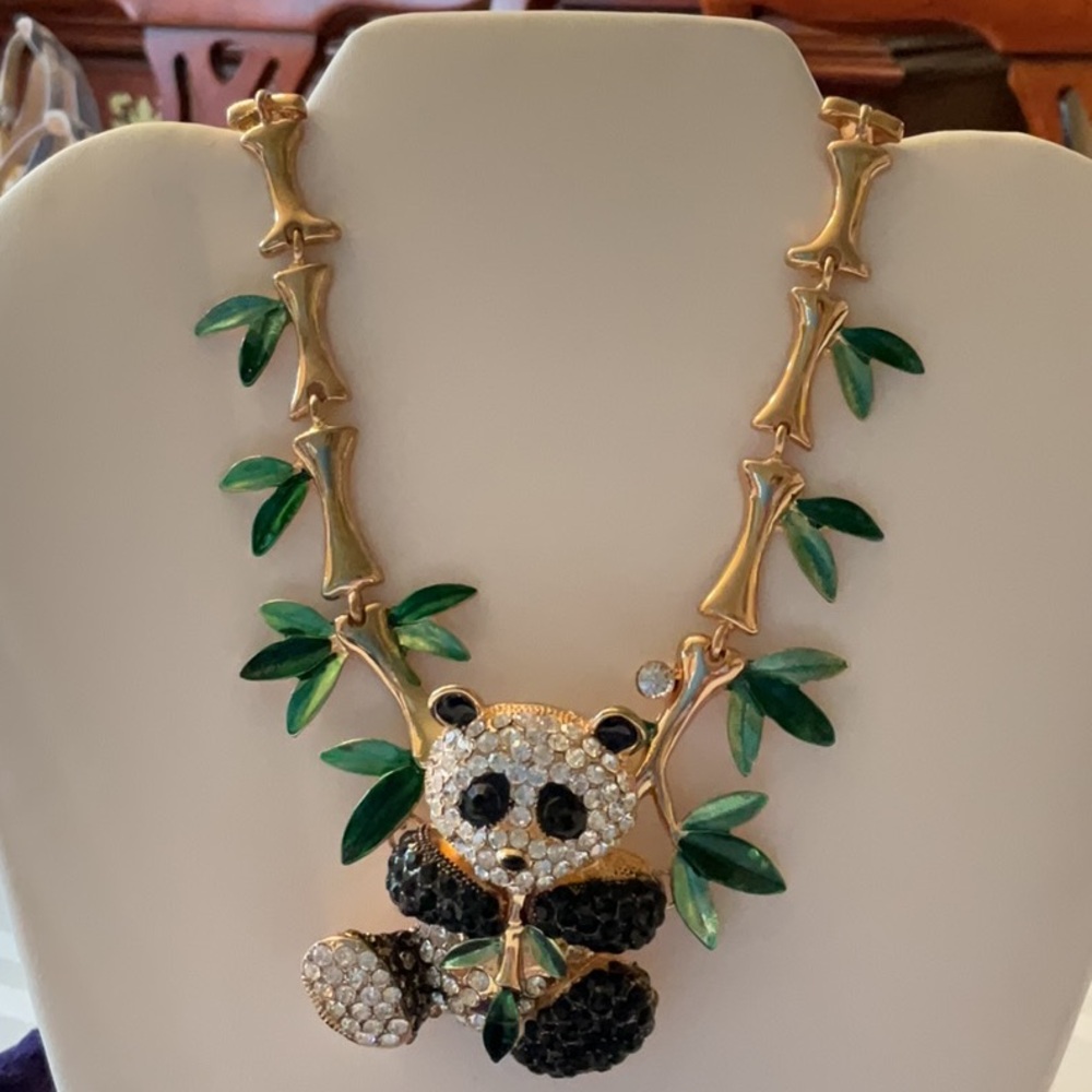 Rhinestone Panda on Faux Gold Bamboo Chain